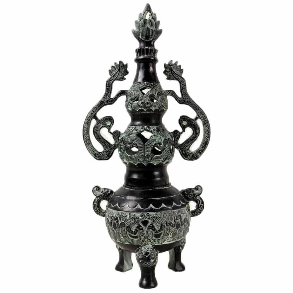 Brûleur d'encens en bronze antique 34 cm, porte-encens de collection