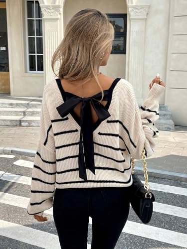 Image of ZAFUL Women's Cropped Sweater V-Neck Long Sleeve Pullover Jumper Knit Top