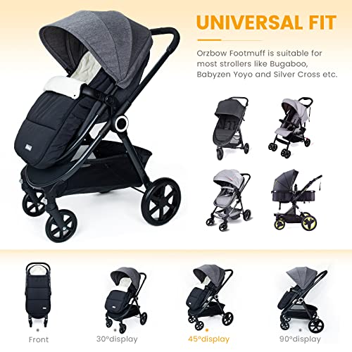 Image of Orzbow Footmuff for Stroller, Weatherproof Anti-Kick Universal Toddler Sleeping Bag,Removable Warm Coral Fleece Lined Stroller Bunting Bag Footmuff（Black）