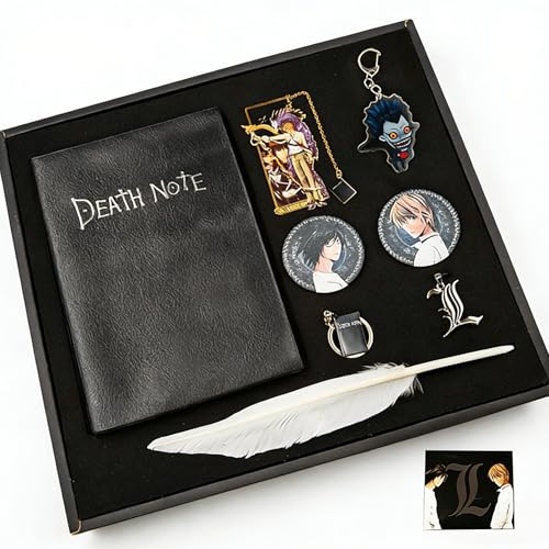 REOVE Death Note Notebook Gift Set (8 stuks) met veren pen in doos, perfecte kerst-/verjaardagscadeaus voor cosplay en anime-liefhebbers