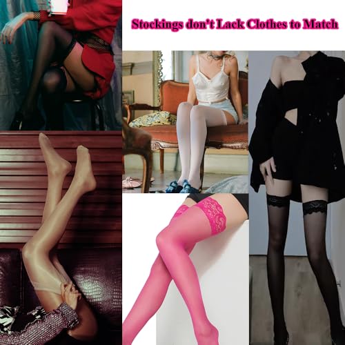 Image of Thigh High Stockings Lace Top, Women's Semi Sheer Sexy Stay Up Halloween Lingerie Thigh High Stockings