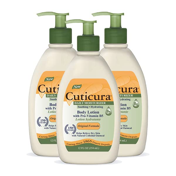 Cuticura Original Body Lotion 12 Ounce Pump (354ml) - Natural Colloidal Oatmeal Pro-Vitamin B5 (3 Pack)