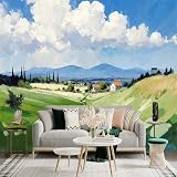 Adesivo da parete formato personalizzato, paesaggio toscano con colline ondulate, cipressi e casali, per decorazione murale, decalcomanie da parete peelandstick.