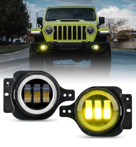 Image of 300% Bright 60W LED Fog Lights w /DRL Compatible with 18+ Jeep JL JT, Yellow