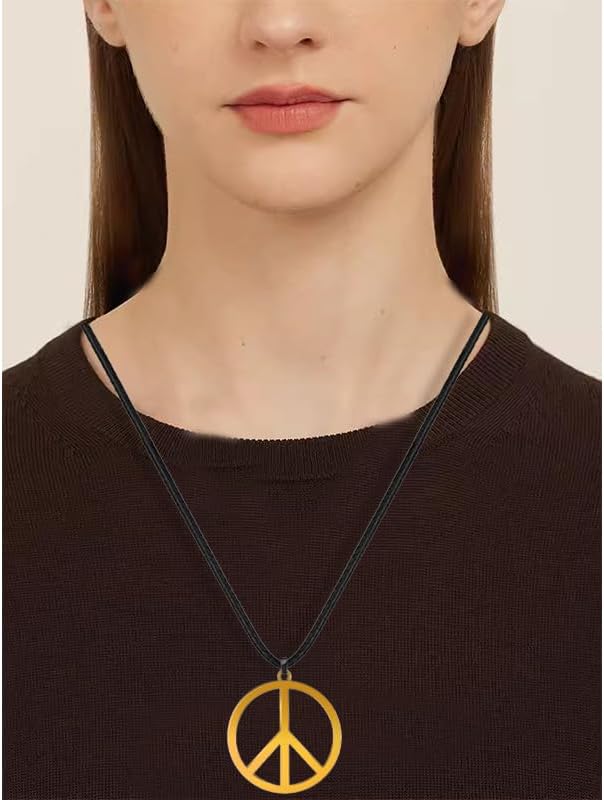 Love Peace Sign Necklaces for Women Men Alloy Vintage Retro Hippie Style Peace Sign Pendant Necklaces Handmade Adjustable Rope 60s or 70s Party Accessories Jewelry Gifts - Image 2
