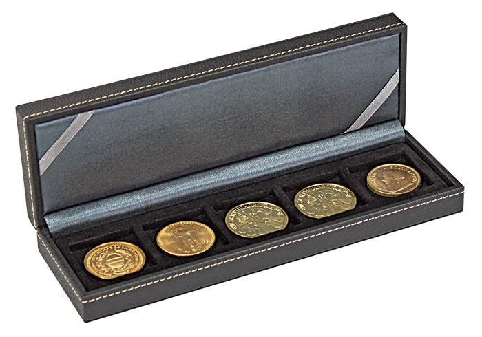 Lindner 2362-5 Estuche monedas NERA S com 5 compartimentos cuadrados para monedas o cápsulas con un diámetro de hasta 40 mm