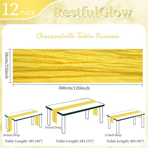 RestfulGlow 12 Pack Yellow Cheesecloth Table Runner 10FT Boho Cheese Cloths Gauze Fabric Table Runners 120 Inch Rustic Sheer for Easter Spring Wedding Birthday Party Baby Shower Holiday Home by RestfulGlow - Image 2