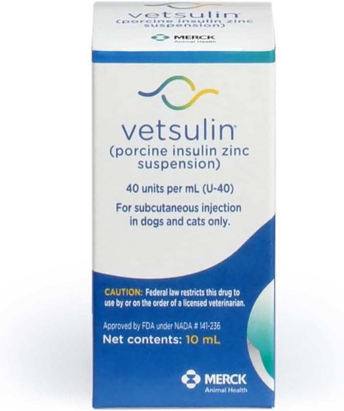 VETSULIN (porcine Insulin zinc Suspension) Insulin Injectable for Dogs & Cats, 10mL, U-40