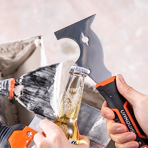 VANQUISH Raspador de tinta de aço inoxidável 10 em 1 com cabo macio e extremidade de martelo de meta