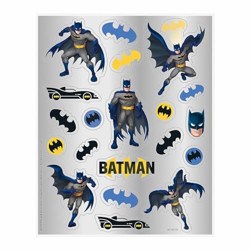 Unique Party 77529 - Jouets pour Pochette Cadeau - Feuilles d'Autocollants - Fête à thème Batman - Paquet de 4