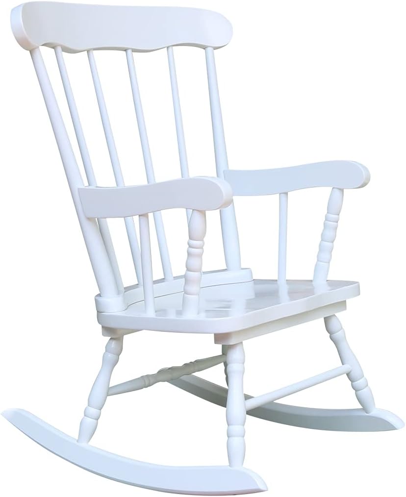 IC International Concepts, Juvenile Rocker, 45lbs wt capacity, Solid Real Wood, Sturdy Parawood, White