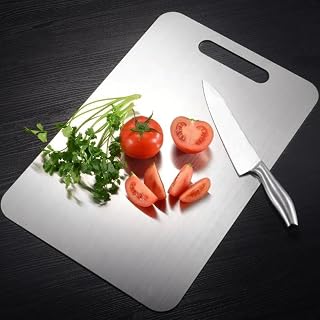 SELTIX Stainless Steel Chopping and Cutting Board for Kitchen-31x21cm,1mm Thick Durable,Lightweight&Easy to Clean Ideal for Chopping Vegetables,Fruits,Meat Fruit Cutter Chopping Board (Small),Silver
