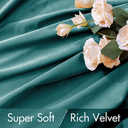 Image of MIULEE Teal Velvet Curtains 52x84 inches 2 Panels Luxury Blackout Curtains | Thermal Insulated, Super Soft Window Drapes for Bedroom Living Room, Rod Pocket & Back Tab