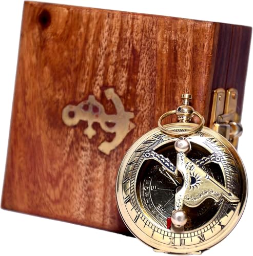 Handmade Brass Push Open Compass with Rose Wood Case, Pocket Compass for Hiking Rustic Vintage Home Decor Gifts