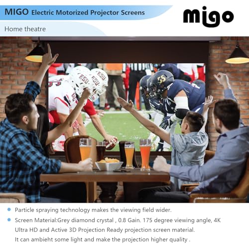 Image of MIGO 150 Inch Pull Down Electric Projector Screen, Grey Crystal 2.0 Gain Partial Ambient Light 4K Tab-Tension Projector Screen Wall & Ceiling Mount for Short Throw Projector Movie Home Theater Cinema
