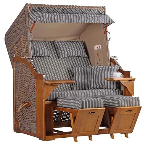 MR. DEKO Strandkorb Schleswig Pinie Braun PE Mokka Dessin 553 | 2...