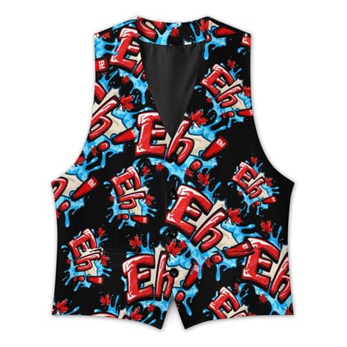 Canada Eh Red Maple Leaf Men's Suit Vest Waistcoat Vests Formal Dress with 2 Pockets for Business Casual Tuxedo 5