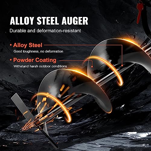 Image of VEVOR Post Hole Digger,52cc 1450W Auger Digger,Gas Powered Earth Digger with Two Drill Bit 6''& 10''and 3 Extension Rods,for Farmland,Garden and Plant,EPA Certification,Black+Orange+White