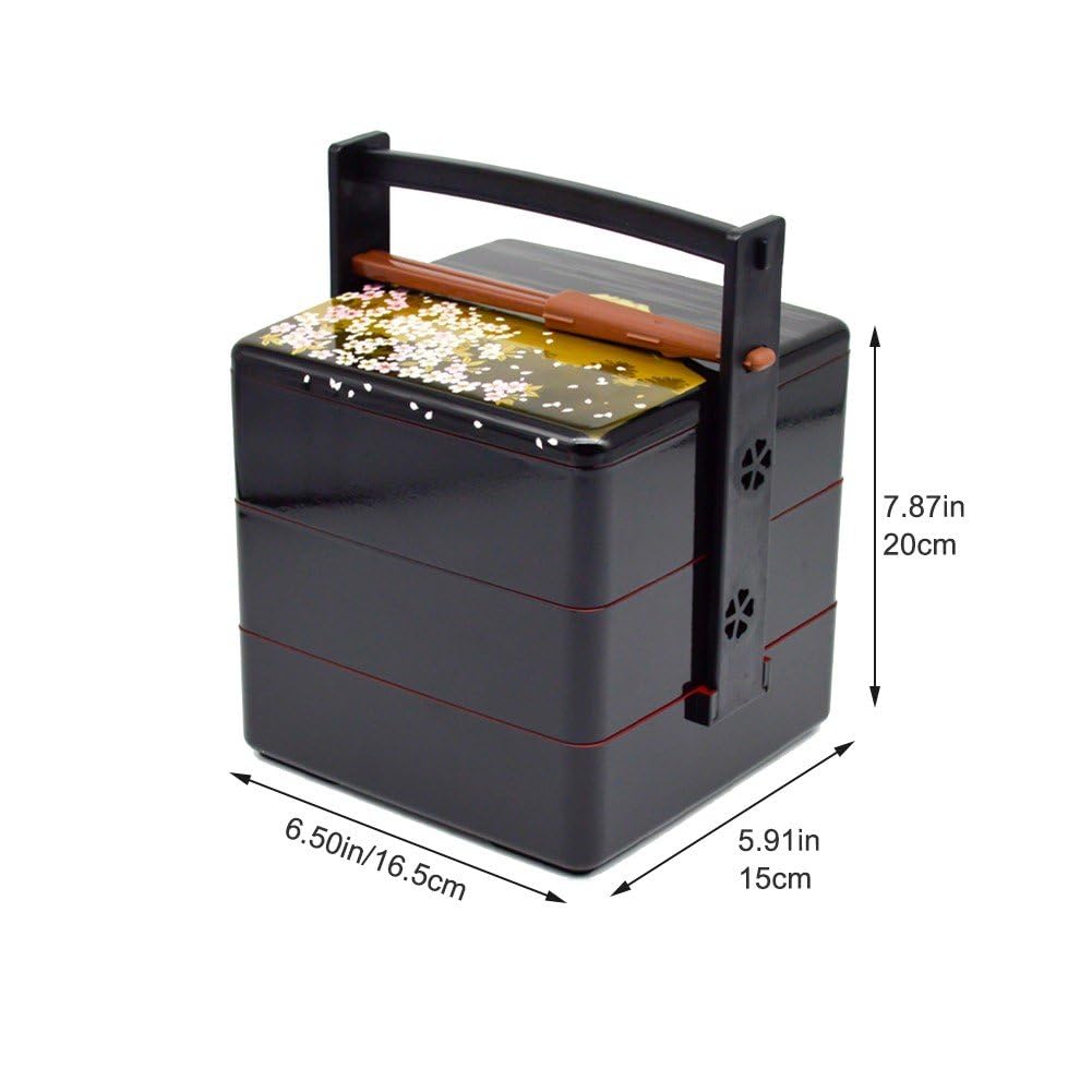 Boîte À Déjeuner Japonaise Bento À Trois Niveaux, Conteneur De Service De Sushi Traditionnel, Conteneur À Déjeuner À Motif De Fleurs De Cerisier