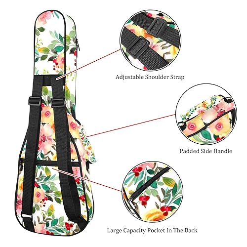 JRHEJTHH Durable Ukulele Bag Water Resistent Ukulele Case with Adjustable Shoulders for 21 23 24 inch Thick Padding Floral Pattern - Les Beatles, Paul McCartney, John Lennon, RIngo Starr, George Harrison JRHEJTHH Durable Ukulele Bag Water Resistent Ukulele Case with Adjustable Shoulders for 21 23 24 inch Thick Padding Floral Pattern – Image 4