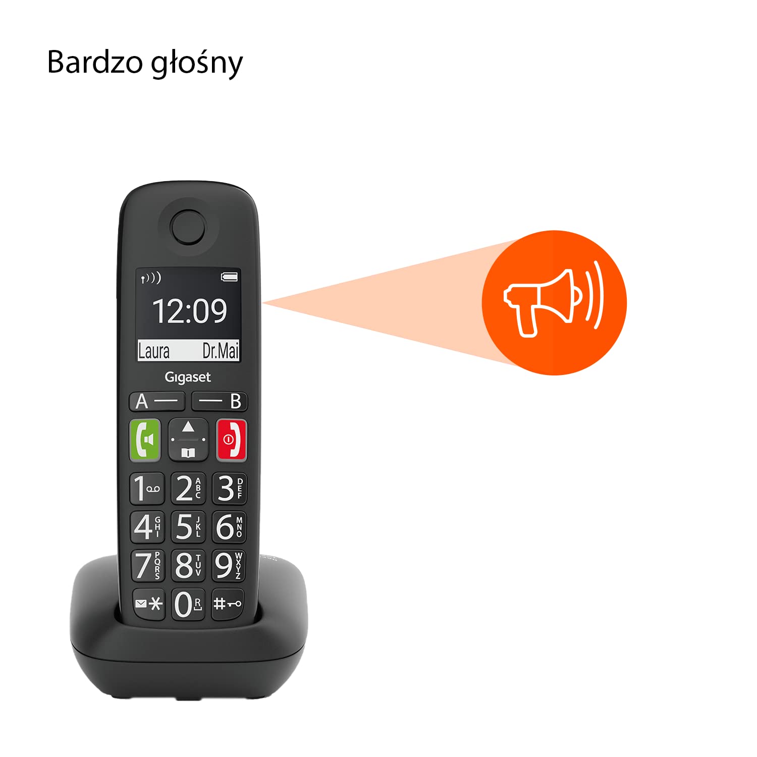 Gigaset E290 - Bezprzewodowy Telefon Dla Seniorów Bez Automatycznej Sekretarki Z Dużymi Przyciskami - Duży Wyświetlacz, Przyciski Szybkiego Wybierania Ważnych Numerów, Czarny
