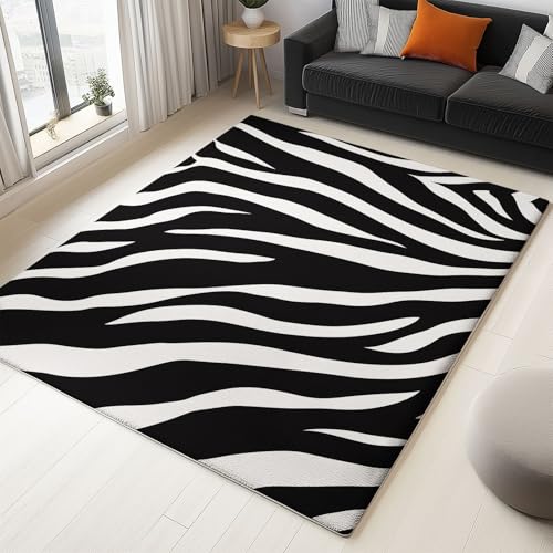 Genérico Alfombra Salón 180 x 240 cm Alfombras Dormitorio Antideslizante Estampado De Cebra Alfombra Pie de Cama Dormitorio, En Blanco Y Negro Alfombras de Decorativa para Sala de Estar