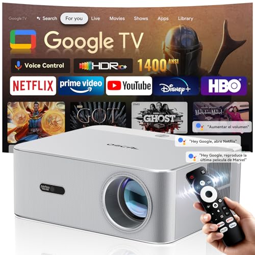 OSCAL PV800Pro Proyector 4K【Google TV oficial/1400 ANSI】 Smart Proyector 1080P Nativo Full HD, Auto Focus/Keystone WiFi 6 Bluetooth, Proyectores 4K con Asistente de Voz para Móvil/PC/Cine en Casa