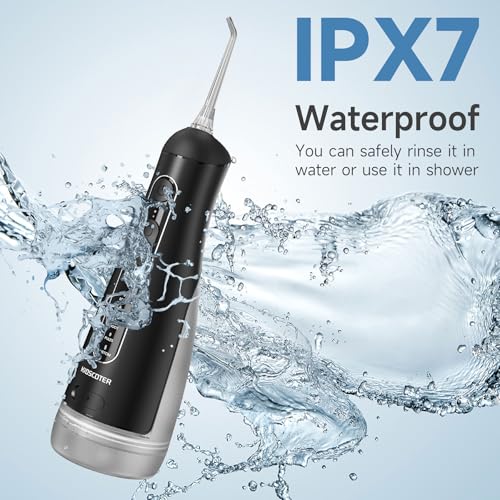 KIDSCOTER Zahnseide mit abnehmbarem waschbarem Tank, 5 Modi, wiederaufladbar, schnurlos, Munddusche, 300 ml, tragbare Zahnseide, IPX7 wasserdicht für Zuhause und Reisen, Schwarz