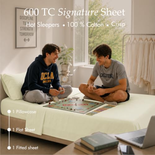 Image of Threadmill 600 Thread Count Cotton Twin Sheet Set, Sateen, White, 3-Piece