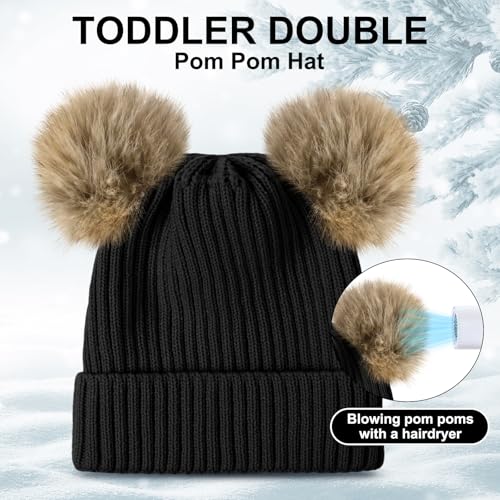 SATINIOR 3 Set Toddler Hat Glove Set, Kids Winter Hats Warm Knitted Beanie Mittens Gloves with Bow for Baby Girls Boys 0-6Y4