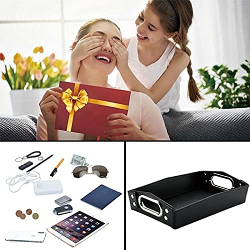 LISRSC Faux Leather Valet Tray - Mens Jewellery Organiser Tray - Bedside Organiser Storage Box For Wallet, Phone, Keys, EDC - Men's Accessories - Vanity Tray for Desk Nightstand Organizers (Black)