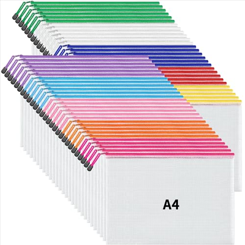 Image of JARLINK A4 Letter Size 56 Pack 10 Colors Zipper Mesh Document Pouch, Mesh Bags for Board Games & Puzzles, Waterproof Document Zipper Pouches for Office School Supplies, Toys, Cosmetics Travel Storage