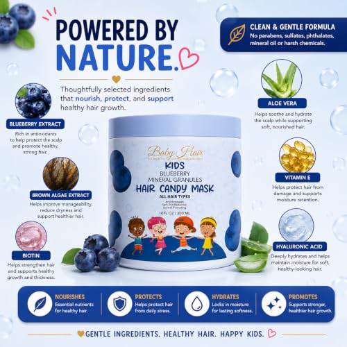 Image of BABY HAIR Kids Blueberry Mineral Hair Candy Mask | Deep Conditioning Hair Mask for Kids | Moisturizes, Softens & Helps Detangle | Sulfate Free | 10 fl oz