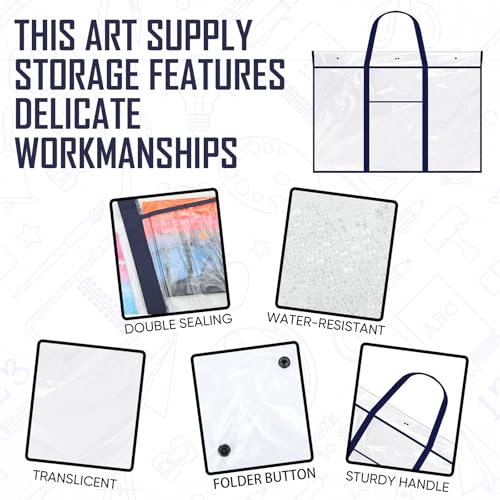 Image of Windyun 1 Pack Large Poster Storage Bag 48 inch x 36 inch Bulletin Board Holder Art Portfolio Case PVC Art Portfolio Container Storage Box with Pocket for Classroom Teacher Organization (Blue)
