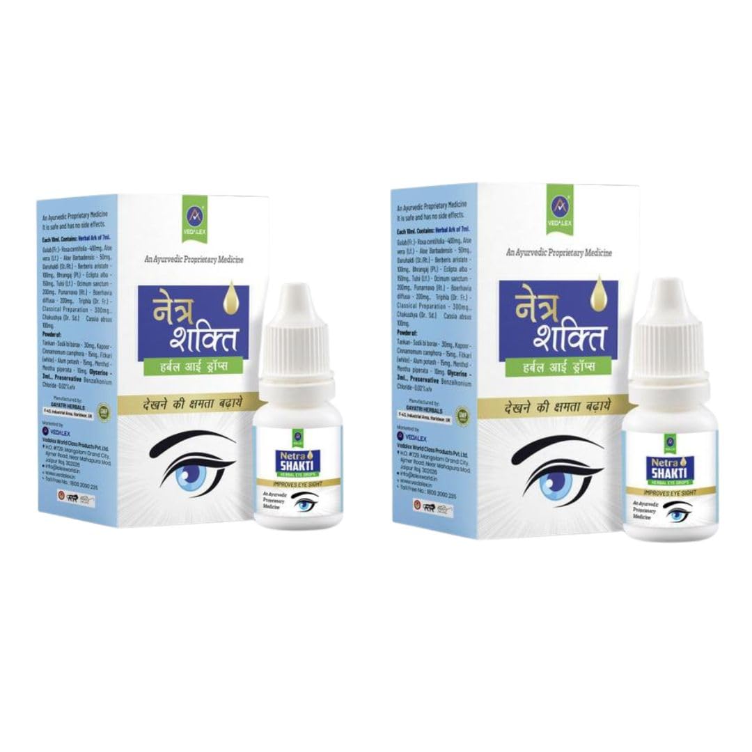 Vedalex Netra Shakti Herbal Eye Drops 16 ml Pack of 2 | Contains - Gulab , Aloevera , Daruhaldi , Bhringraj , Tulsi , Punernava , Triphala ,Tankan , Kapoor , Fitkari , Alum potash & Menthol , | For help healthy & strong eye vision-image-38