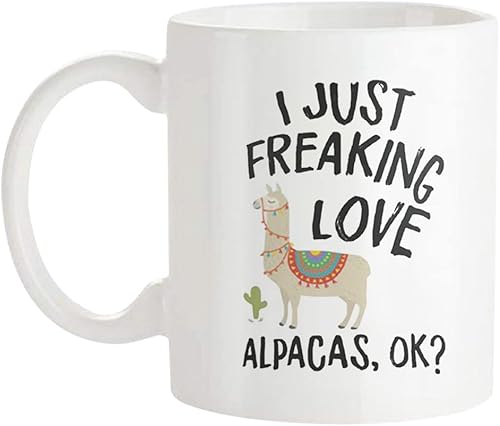 Fonhark - Taza de alpaca de regalo para fanáticos de la alpaca, taza para amantes de la alpaca, taza con texto en inglés "I Just Freaking Love