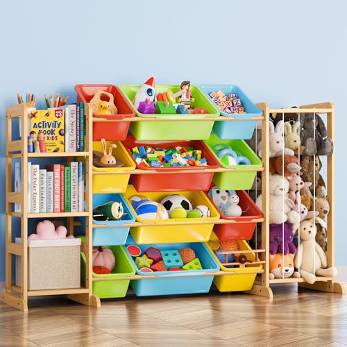 Image of mirolam Toy Storage Organizer with Bookshelf and Stuffed Animal Storage - Playroom Organization with Shelves and 12 Bins - Living Room Box for Lego - Bedroom Decor Essential
