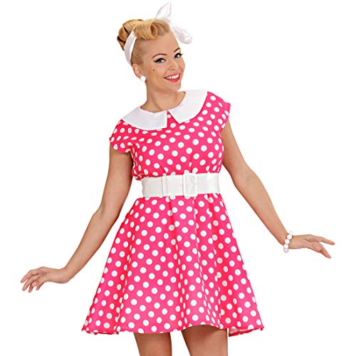 Amakando Gepunktetes Rockabilly-Kleid im Retro Look/Rosa-Weiß M (38/40) / Rock n Roll Damen-Kostüm der Fünfziger & Sechziger Jahre/Perfekt geeignet...