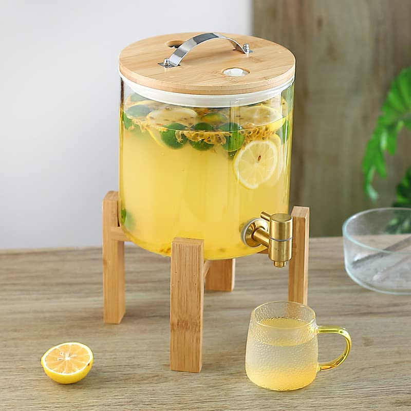 Bottiglia di acqua fredda 5L Brocca di acqua fredda con rubinetto Dispenser di bevande in vetro Vaso di vetro Secchio per bevande self-service Barattolo di tè al sole con coperchio Dispenser per