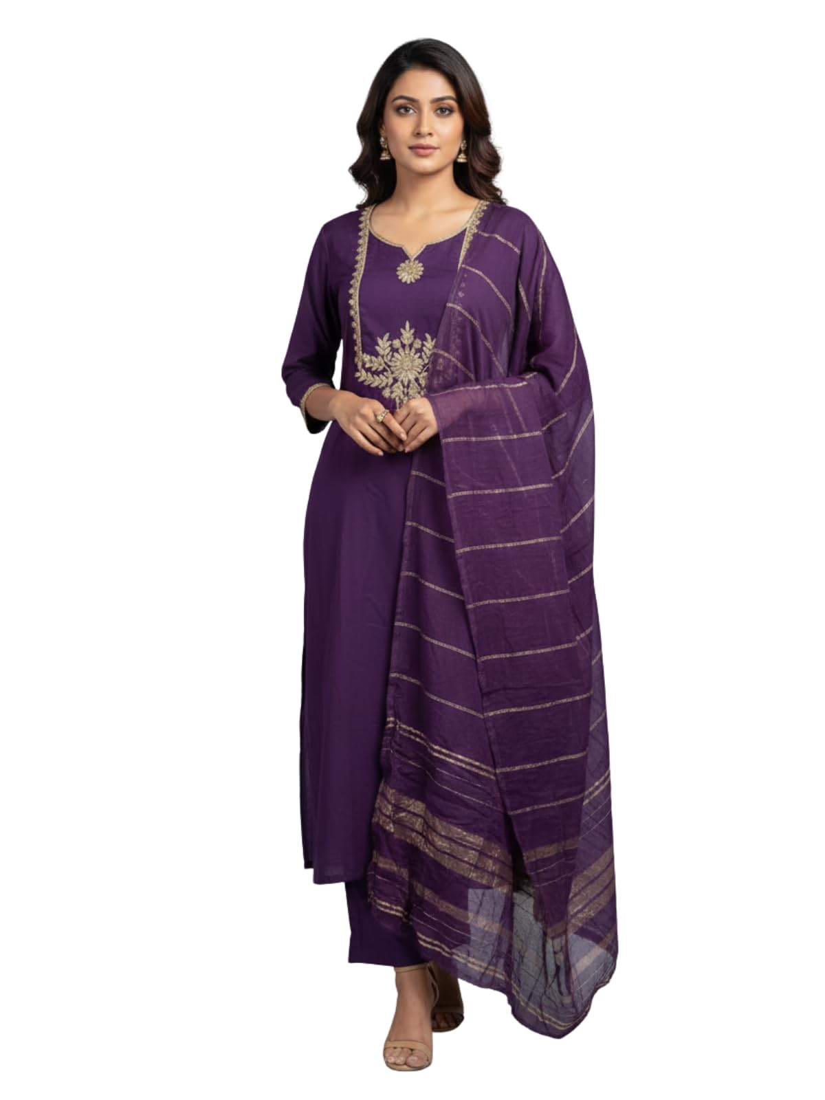 leriya fashion Kurta Set for Women with Dupatta | Embroidered Kurti Pant Set with Dupatta | Soft BSY Fabric | Kurta Sets for Woman Straight Festive Outfit | Lightweight Zari Hand Work Dupattas-picture-21