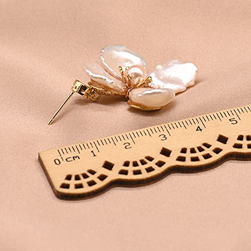 SALAN Pendientes Colgantes En Forma De Flor De Perla De Agua Dulce Blanca Natural Pura para Mujer, Regalo De Compromiso De Boda, Joyería Hecha A Mano