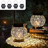 Geschenk für Frauen, 4 Stück Solarlampen für Außen Garten, Orientalische Solarlaterne für Außen IP65 Wasserdicht & Rostschutz, Solar Laterne Solarleuchten mit Haken für Terrasse Rasen Hof Balkon Deko