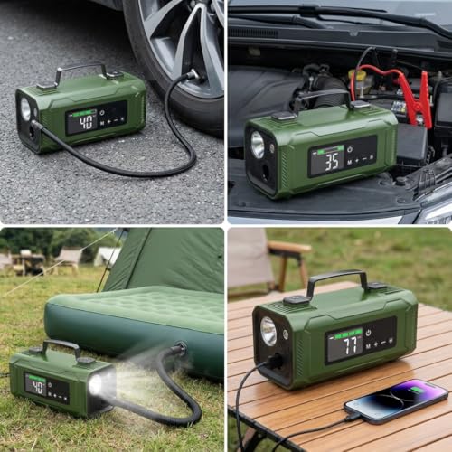 Image of STARQ 7-in-1 Portable Jump Starter with Air Compressor, 15000mAh Battery, 2500A Peak Current, 150PSI Tyre Inflator, LED Emergency Light for Car, Bike & SUV