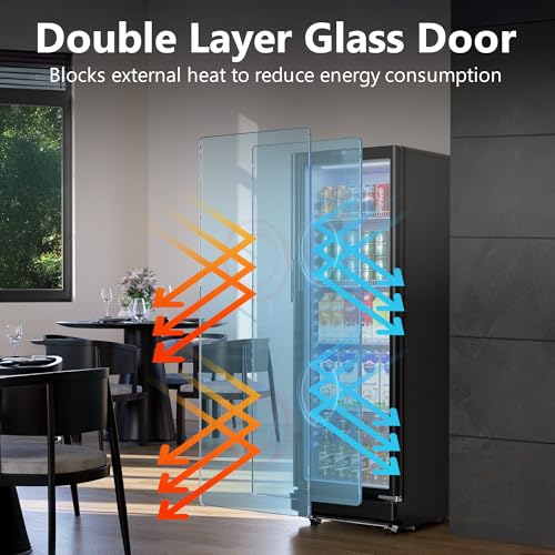 Image of 7 Cu.Ft Commercial Refrigerators, Display Fridge with Locking, Key & LED, Outdoor Beverage Refrigerator with Double-Tempered Glass Door, Beverage Cooler for Bar, Office, Restaurant