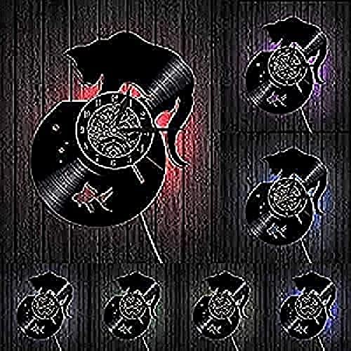 Horloge murale chat et bocal poisson silencieuse Kittenative à chiffres arabes