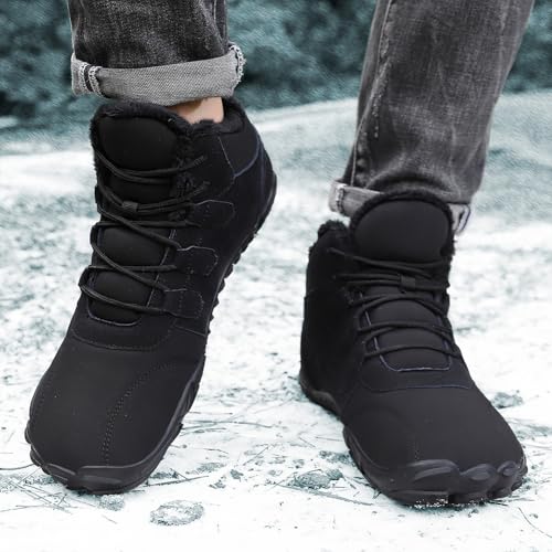 Image of HiGropcore Barefoot Snow Boots for Women Men, Warm Fur Lined Water Repellent Winter Barefoot Shoes, Wide Toe Box Lightweight Outdoor Ankle Boots
