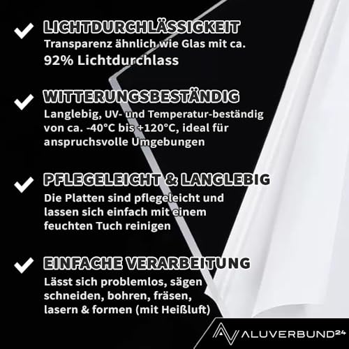 Acrylglas Platte 60x80cm 2mm | PMMA - Klar, Robust & Vielseitig | Zuschnitt von Acrylglas | Transparent | Kunststoffplatte | Materialstärke und Größe wählbar