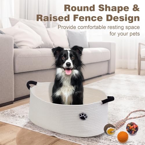 Image of Optish Dog Toy Basket, 30L Toy Box and Bin for Dog Cat Storage, 19.7 inch X 11 inch X 7.9 inch Large Woven Rope Basket for Blankets, Living Room, Bedroom, White