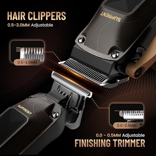 Image of SUPRENT Ripple Professional Hair Clippers for Men, Cordless Barber Kit with 7500RPM High-Speed Motor, Adjustable Zero-Gapped Blades, 10 Guard Combs & Storage Bag, Heavy-Duty Black Gold Design