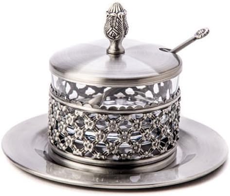 Rosh Hashanah Honey Dish. 4 Piece Silver Plated Honey Dish. Great Gift for: Yom Kippur Rosh Hasana Shabbat Purim Sokot Simchat Torah Hanukkah Passover Lag Baomer Shavuot Rabbi Temple Chupah Wedding Housewarming Bar Mitzvah Bat Mitzva And Jewish Homes